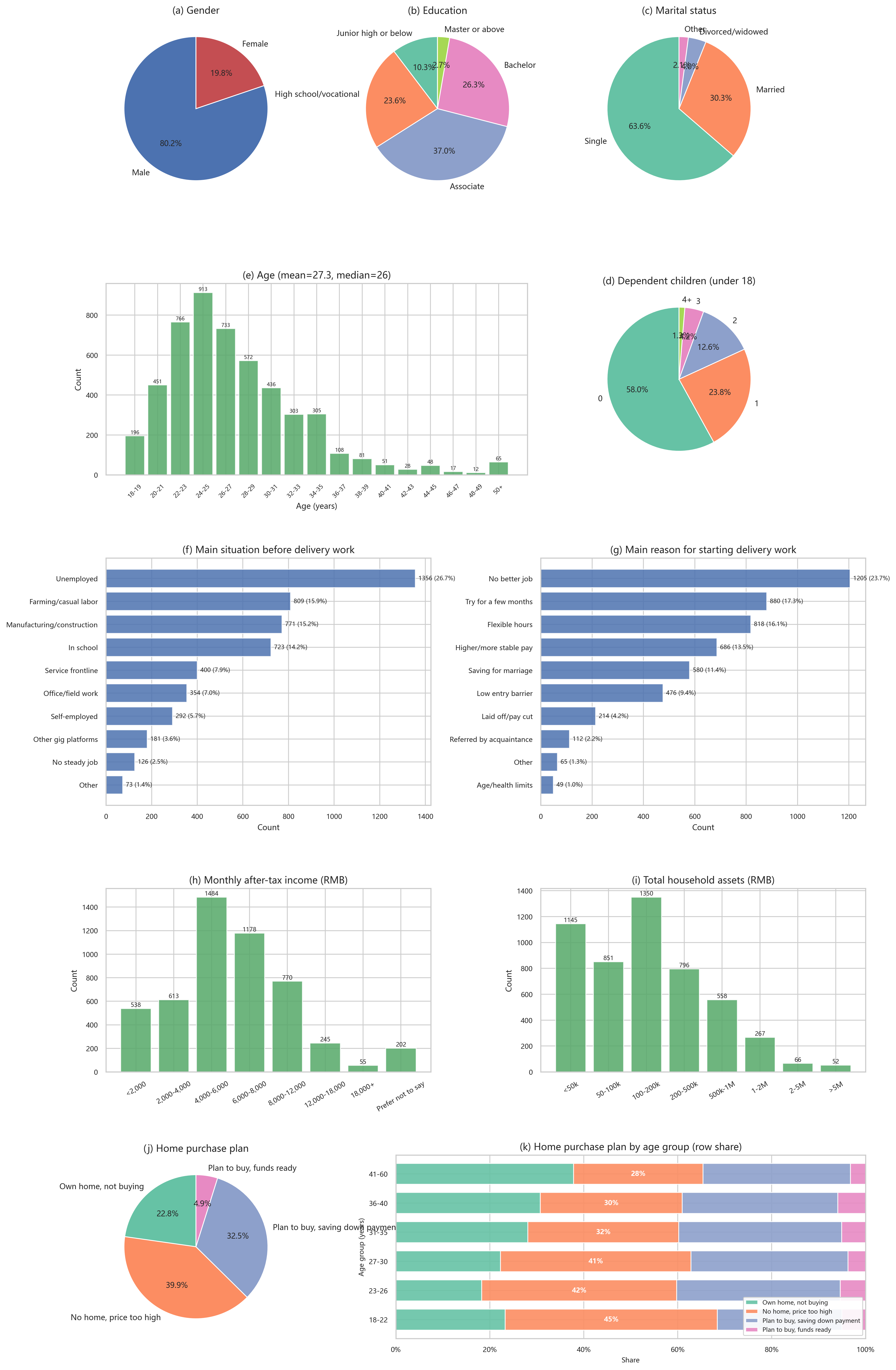 Descriptive statistics for the food delivery courier survey project